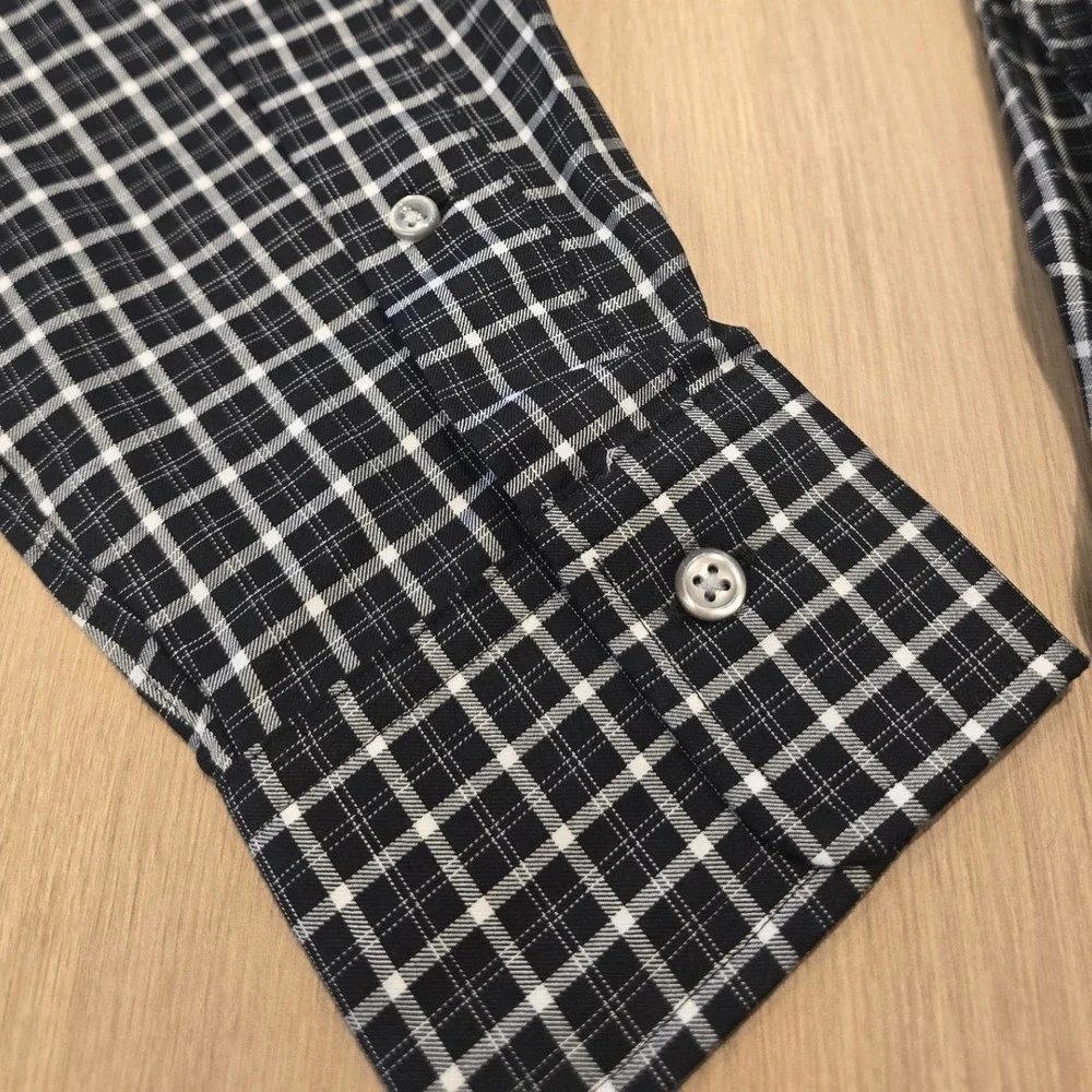 Polo Ralph Lauren Mens Small Navy Blue White Grid Check Button Down Shirt Cotton